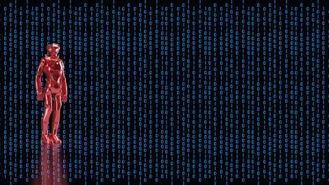 Red Humanoid Robot With Digital Binary Background 3d render. Stock Illustration