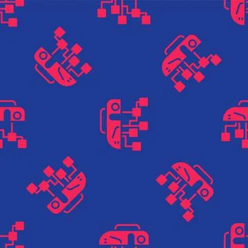 Red Humanoid robot icon isolated seamless pattern on blue background. Artificial Illustrazione stock