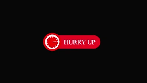 Red HURRY UP button with clock icon grabs attention for urgent messages or .. Stock Footage 321587900