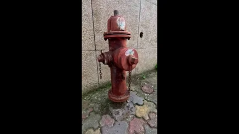 A red hydrant placed on the corner of a street that is used by firemans Vidéo 336872007