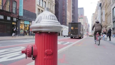 Red hydrant on the road Stock Footage 130848111