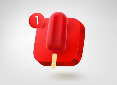 Red ice cream button. 3d vector mobile application icon 스톡 일러스트