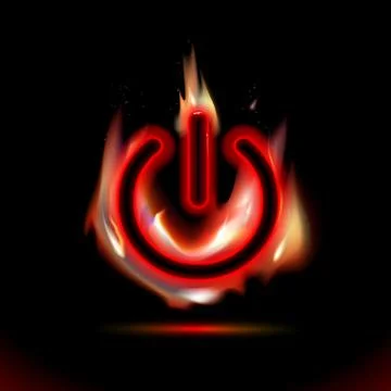Red icon, Burning Fire On-Off switch icon, button sign start, power symbol Stock Illustration