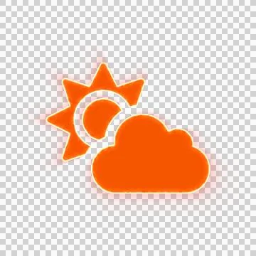 Red icon cloud sun with iridescent fire stripe. Sharp alpha channel border. イラスト素材