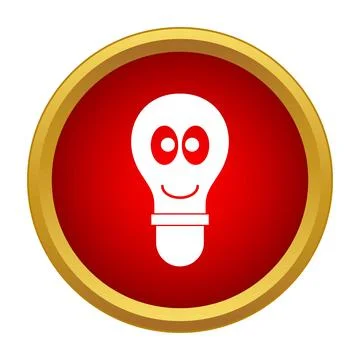Red icon depicting a smiling light bulb idea Stock Illustration