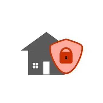 Red icon of a house with a locked alert. Stock Illustration