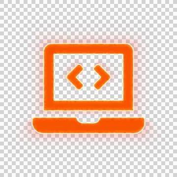 Red icon laptop code with iridescent fire stripe. Sharp alpha channel border. Stock Illustration