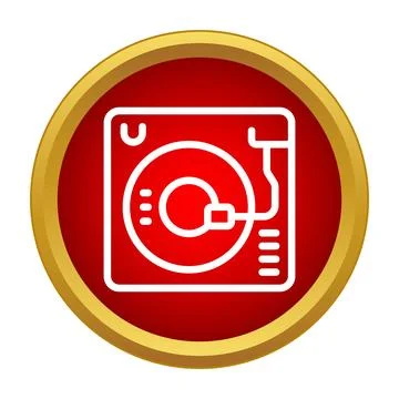 Red icon with outline record player turntable Stock Illustration