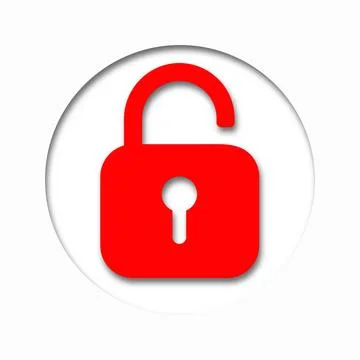 Red icon unlock padlock. Vector illustration with sign on a white background. Stock Illustration