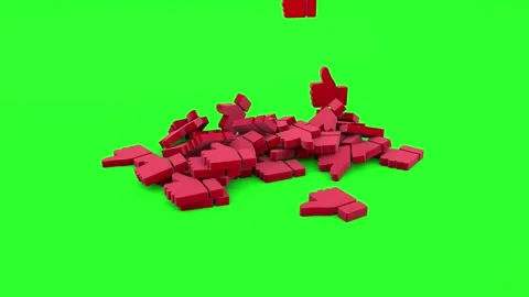 Red Like icons falling on green screen. 3D animation. Stock Footage 253483876