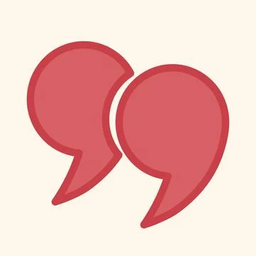 Red icons in the form of quotation marks with an outline on a light background. Stock Illustration