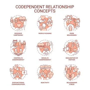 Red icons representing codependent relationship concepts Ilustración de archivo