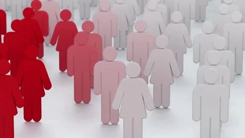 Red icons spread through crowd of white human figures Stock Footage 333828613