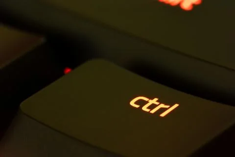 Red illuminated keyboard ctrl control key closeup Foto stock