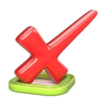 Red incorrect check mark in green square. 3D イラスト素材