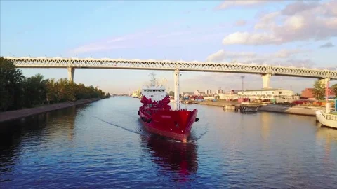 Red industrial cargo ship moored in port Video stock 79522904