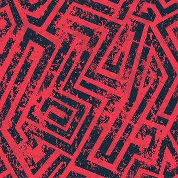 Red industrial maze seamless pattern with grunge effect Stock Illustration