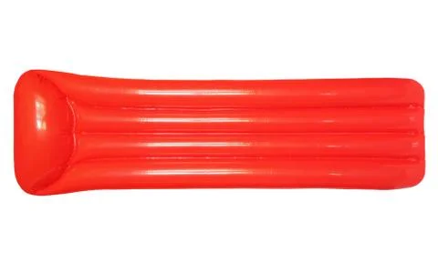 Red inflatable floating pool raft mattress isolated on white background. Stock Photos
