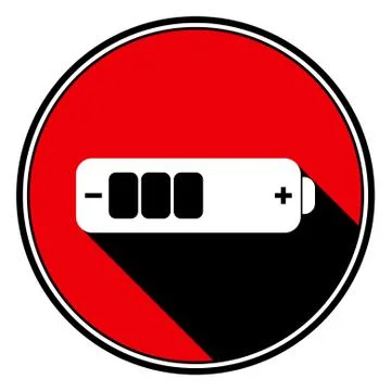 Red information icon, white battery medium Stock Illustration