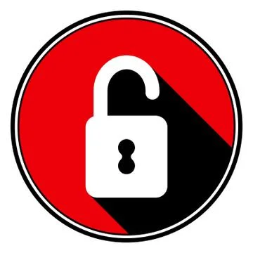 Red information icon - white open padlock Stock Illustration