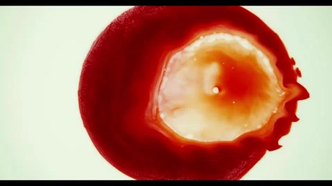 Red ink drop spreads in circle on white background Stock Footage 329754358