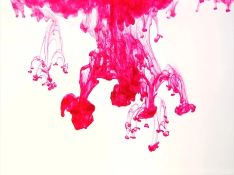 Red ink falling and swirling on white background Stock Footage 73999922