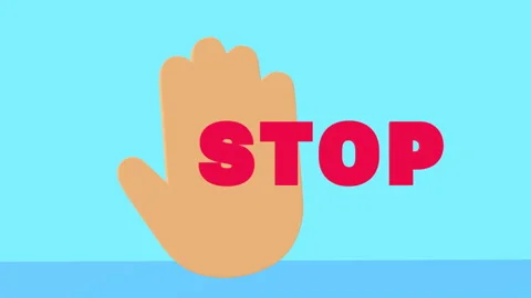 Red inscription STOP, in background corresponding hand gesture. Simple animat Stock Footage 202677231