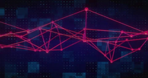 Red interconnected lines and nodes animation over digital grid background Stock Footage 305525779