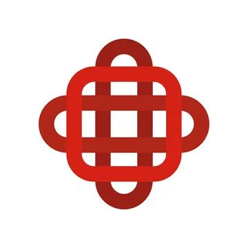 Red interconnected square knot abstract design symbol Stock Illustration