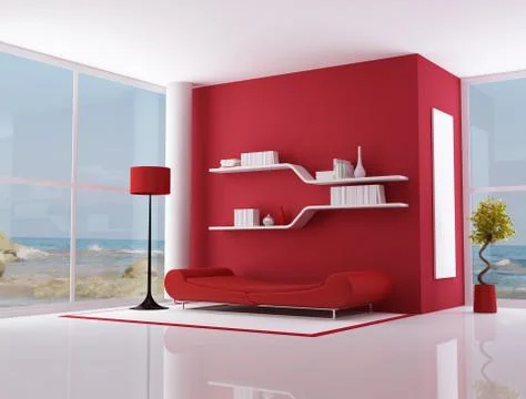 Red interior of a beach villa Stock Illustration