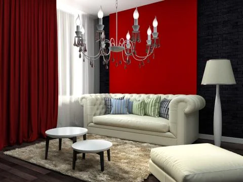 Red interior with white sofa. 3d illustration Stock Illustration