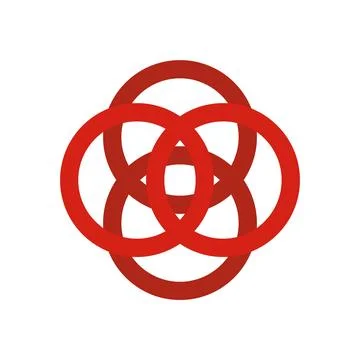 Red interlocking circles forming abstract geometric knot design イラスト素材