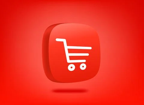 Red internet shop button on red backgrond. 3d vector illustration Stock Illustration