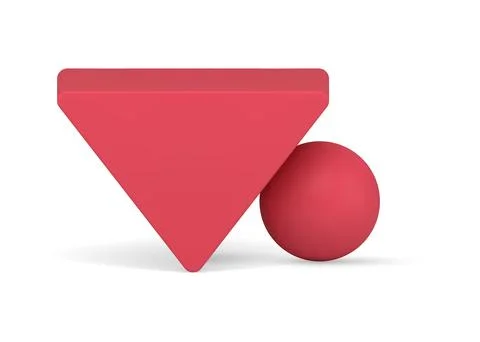 Red inverted triangle with sphere math geometric 3d figure podium design real Stock Illustration