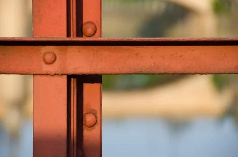Red iron bridge construction with blur background Stock Photos