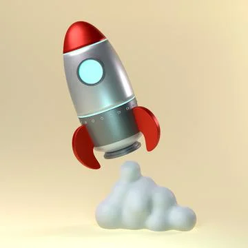 Red iron rocket launch 3d illustration on light background Stock Illustration