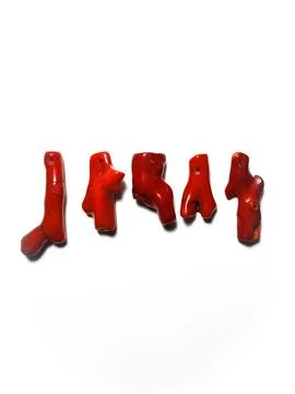 Red irregular shape coral branches beads at white background Stock Photos
