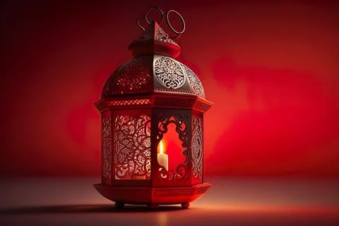 Red Islamic Lantern for Ramadan on red background Stock Illustration
