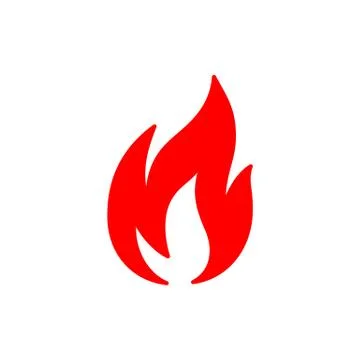 Red isolated icon of fire, flame on white background. Silhouette of bonfire.  Stock Illustration