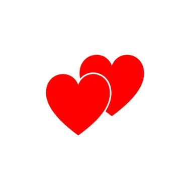 Red isolated icon of two hearts on white background. Silhouette of two hearts Stock Illustration