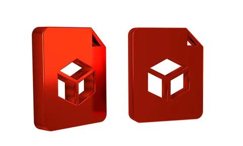Red Isometric cube file icon isolated on transparent background. Geometric .. Stock Illustration