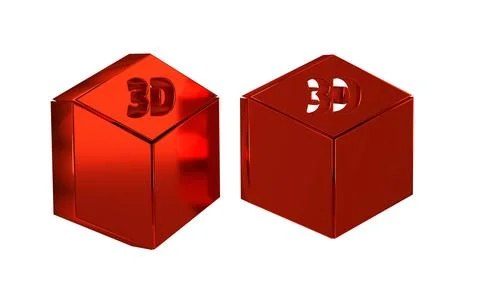 Red Isometric cube icon isolated on transparent background. Geometric cubes.. Stock Illustration