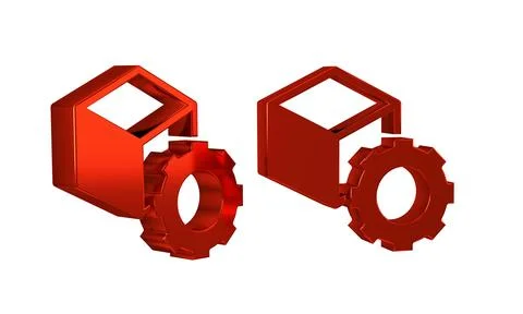 Red Isometric cube icon isolated on transparent background. Geometric cubes.. Stock Illustration