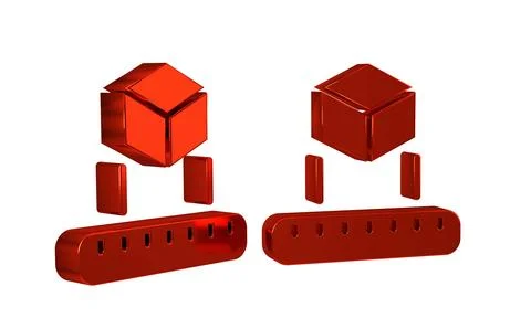 Red Isometric cube icon isolated on transparent background. Geometric cubes.. Stock Illustration