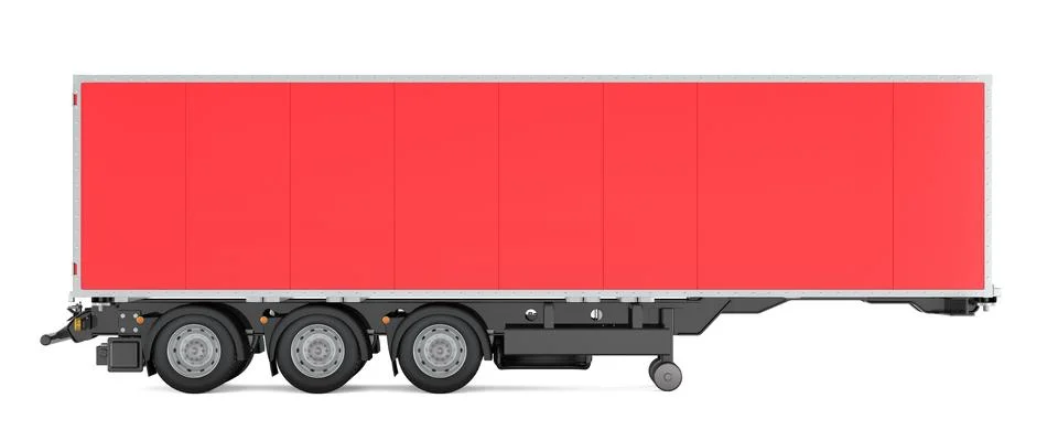 Red isothermal semi-trailer. Side view, 3D rendering Stock Illustration