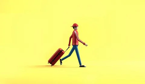 The red jacket man walking with red suitcase Stock Illustration