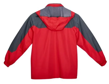 Red jacket outdoors, back view Stock Photos