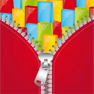 Red jacket with zip over gifts, background. vector illustration Stock Illustration
