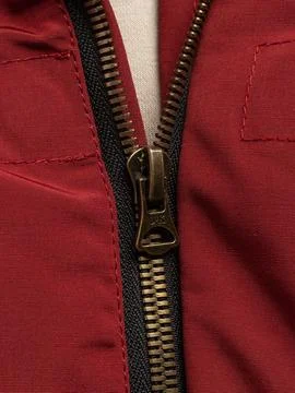 Red jacket zipper interior lining detail Stock Photos