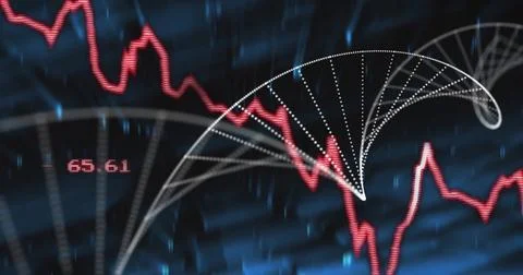 Red jagged line chart fluctuating in dashboard, with 65 Stockillustratie
